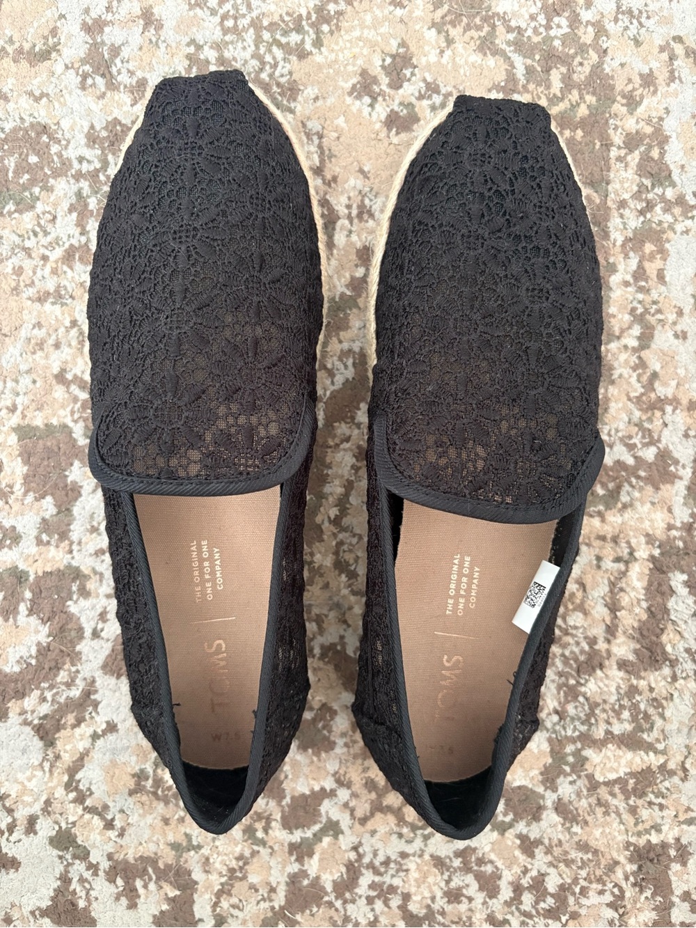 Toms Black Crochet Lace Espadrille Slip-Ons